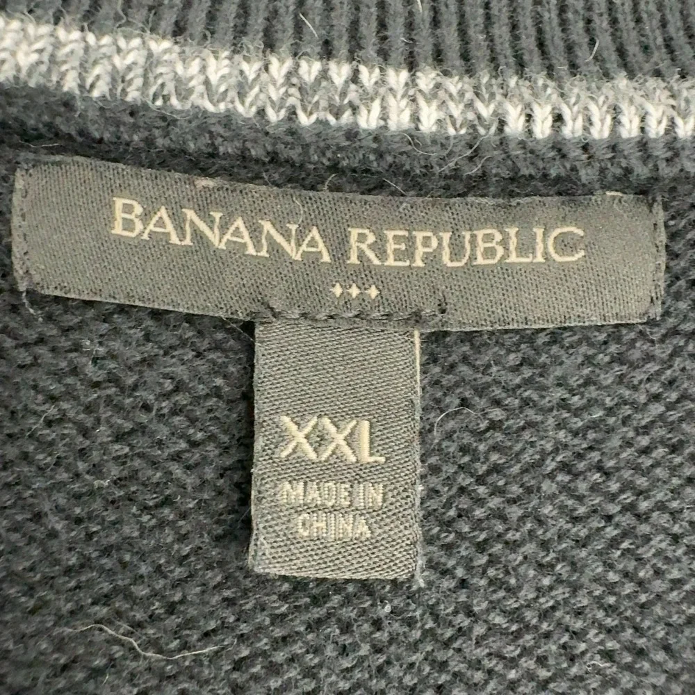 Banana Republic Full Zip Sweater Mens XXL Black Cotton Striped Trim Casual Style